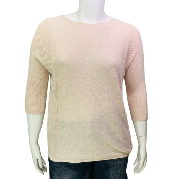 Chicos Easywear Sweater Soft Pink Shimmer Knit 3/4 Sleeve Pullover Size 2 | L - Picture 2 of 11